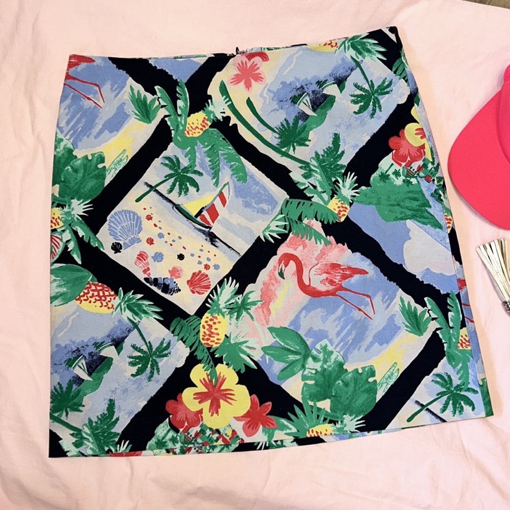 Talbots Petites Tropical Flamingo Cotton/Spandex blend Skirt, size 10P, …